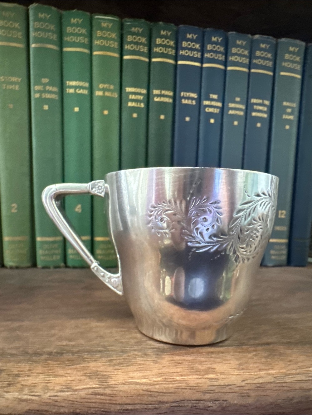Antique Victorian Silverplate Mustache Cup Floral Repousse Ornate Cottagecore